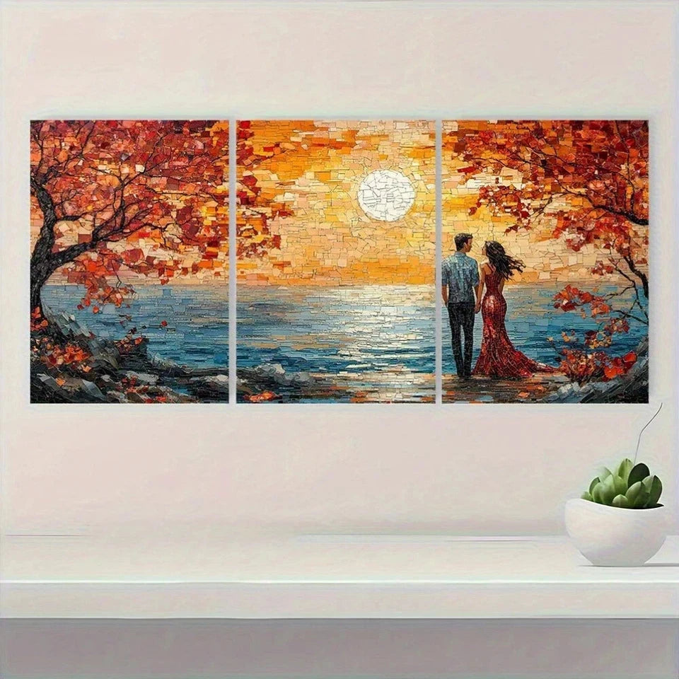 3pcs Romantic Sunset Vibrant Autumn Metal Print Ready to Hang Art