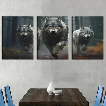 3pcs Featuring a Wolf Pack Painting Metal Print Ready to Hang Art