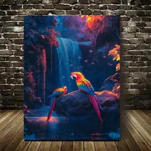 Beautiful Colorful Waterfall Scene Neon Glow 40x60cm Metal Print Ready to Hang