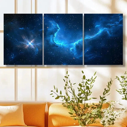 3pcs Galaxy Decor with Milky Way & Planets Wall Art Set Canvas Framed 40x60cm - High Quality Print 100% Australian Made Wall Canvas Ready to Hang