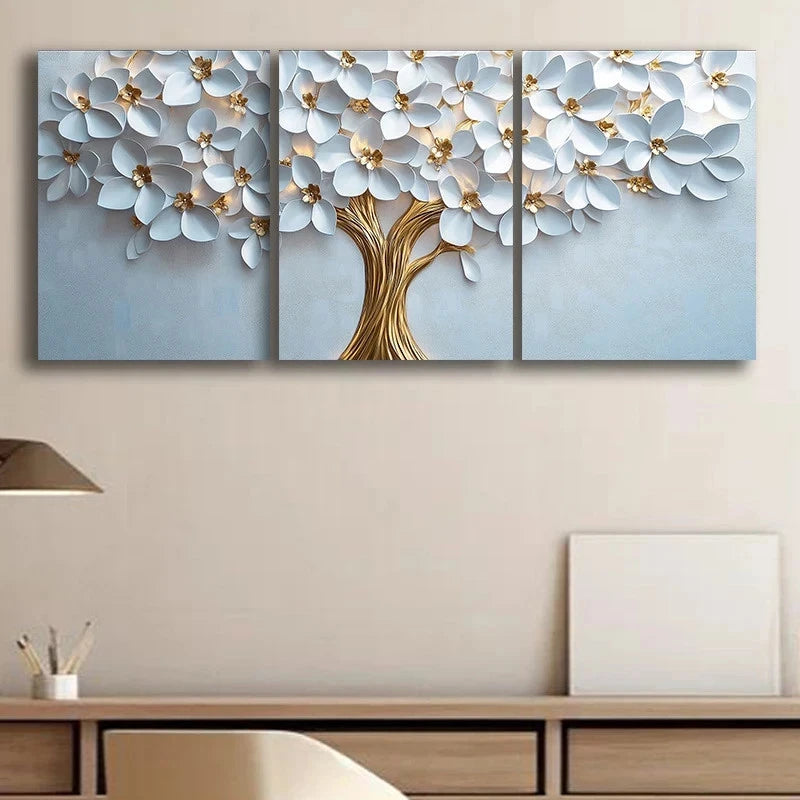 3pcs White Tree Life Luxurious Metal Print Ready to Hang Art