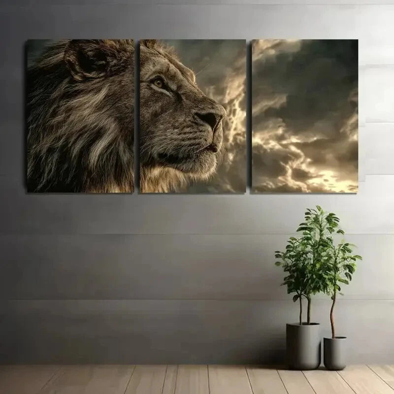 3pcs Lion Wildlife Ocean Close Up Metal Print Ready to Hang Art