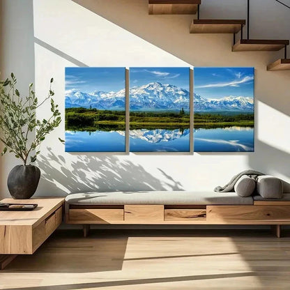3pcs Snow Mountains Grassland & River Wall Art Set Canvas Framed 40x60cm - High Quality Print 100% Australian Made Wall Canvas Ready to Hang