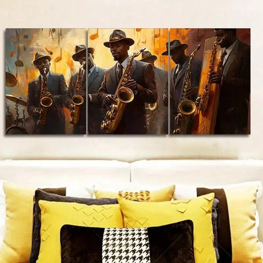 3pcs Jazz Band Portrait Orientation Metal Print Ready to Hang Art