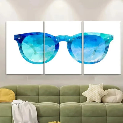 3pcs Watercolor Fashion Glasses Wall Art Set Canvas Framed 40x60cm - High Quality Print 100% Australian Made Wall Canvas Ready to Hang