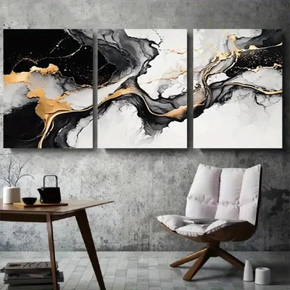 3pcs Black Golden White Fluid Design Metal Print Ready to Hang Art