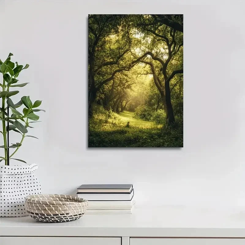 Lush Oak Forest Scene Green Landscape Painting 40x60cm Metal Print Ready to Hang