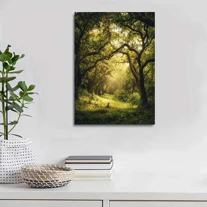 Lush Oak Forest Scene Green Landscape Painting 40x60cm Metal Print Ready to Hang