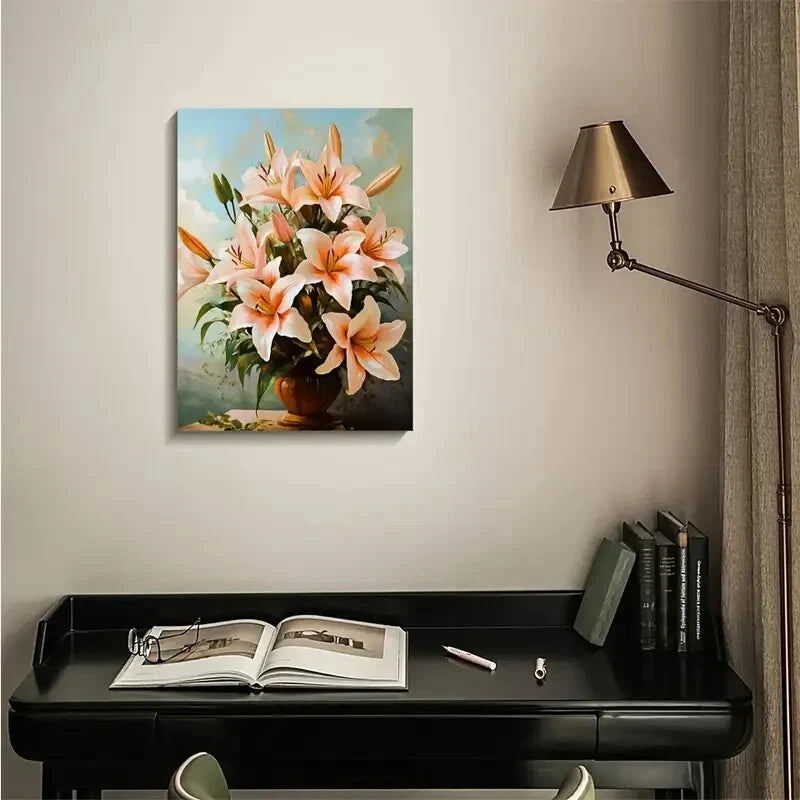 Stunning Lilies Bouquet in Vibrant Orange Painting 40x60cm Metal Print Ready to Hang