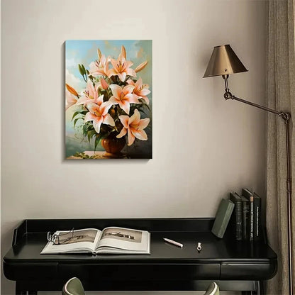 Stunning Lilies Bouquet in Vibrant Orange Painting 40x60cm Metal Print Ready to Hang