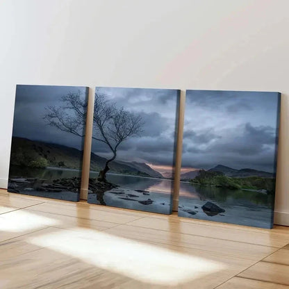 3pcs Dark Sky Mountains Lake & Trees  Wall Art Set Canvas Framed 40x60cm - High Quality Print 100% Australian Made Wall Canvas Ready to Hang
