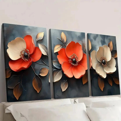 3pcs Abstract Flowers Modern Wall Art Set Canvas Framed 60x90cm - High Quality Print 100% Australian Made Wall Canvas Ready to Hang