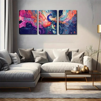3pcs Vibrant Watercolor Peacock Feather Perfect Wall Art Set Canvas Framed 40x60cm - High Quality Print 100% Australian Made Wall Canvas Ready to Hang