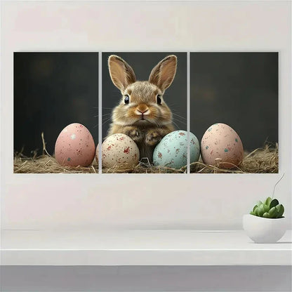3pcs Black Retro Easter Bunny Pastel Perfect Wall Art Set Canvas Framed 40x60cm - High Quality Print 100% Australian Made Wall Canvas Ready to Hang