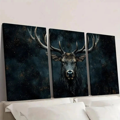 3pcs Buck Wildness Black Dark Themed Wall Art Set Canvas Framed 40x60cm - High Quality Print 100% Australian Made Wall Canvas Ready to Hang