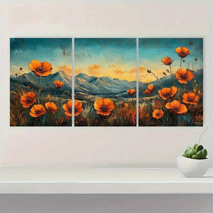 3pcs Vibrant Floral Poppy Wall Art Set Canvas Framed 40x60cm - High Quality Print 100% Australian Made Wall Canvas Ready to Hang
