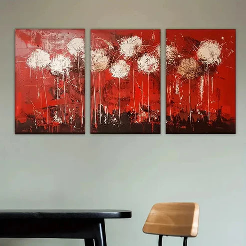 3pcs Red abstract dandelion Wall Art Set Canvas Unframed - High Quality Print 100% Australian Made Wall Canvas