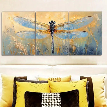 3pcs Modern Large Blue Dragonfly Metal Print Ready to Hang Art