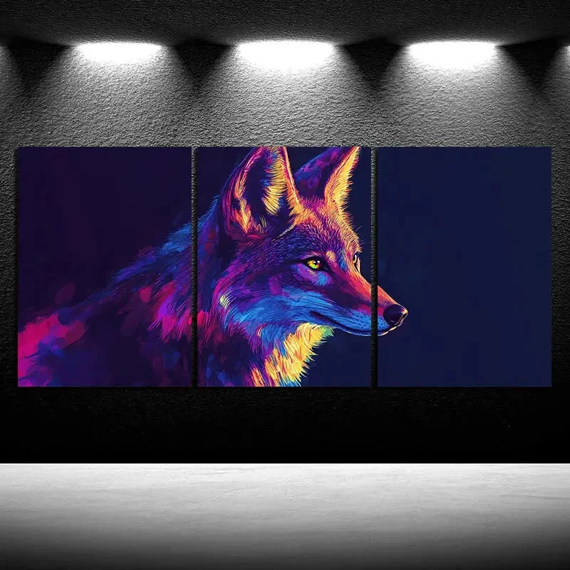 3pcs Charming Coyote Trio Yellow Eyes Metal Print Ready to Hang Art