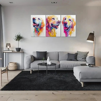 3pcs Colorful Abstract Golden Retriever Metal Print Ready to Hang Art