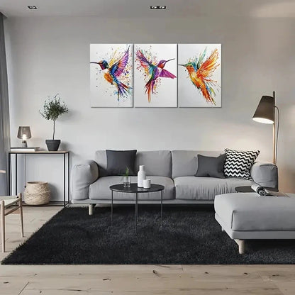 3pcs Colorful Hummingbird Pink and Orange Metal Print Ready to Hang Art