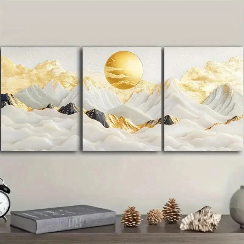 3pcs Golden and Silver Clouds art Wall Art Set Canvas Framed 60x90cm - High Quality Print 100% Australian Made Wall Canvas Ready to Hang