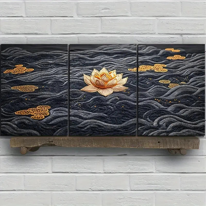 3pcs Beautiful Yellow Water Lilies Metal Print Ready to Hang Art