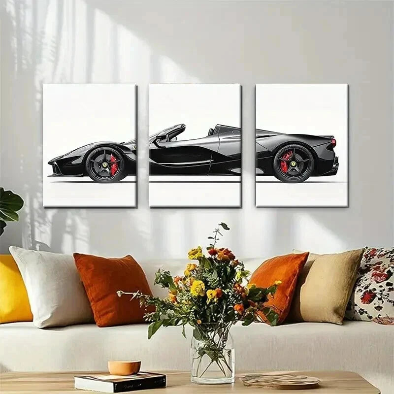 3pcs Luxury Supercar Exotic Black Décor Perfect Wall Art Set Canvas Framed 50x70cm - High Quality Print 100% Australian Made Wall Canvas Ready to Hang