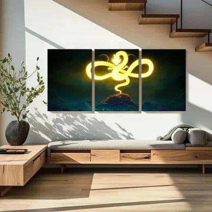 3pcs Classic Japanese Dragon Painting Wall Art Set Canvas Framed 40x60cm - High Quality Print 100% Australian Made Wall Canvas Ready to Hang