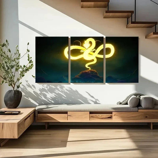 3pcs Classic Japanese Dragon Painting Wall Art Set Canvas Framed 40x60cm - High Quality Print 100% Australian Made Wall Canvas Ready to Hang