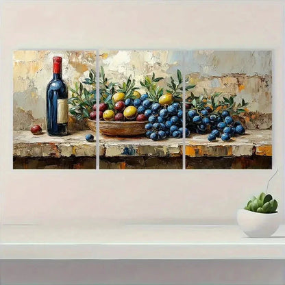 3pcs Kitchen Still Life Impasto Olives Perfect Wall Art Set Canvas Framed 40x60cm - High Quality Print 100% Australian Made Wall Canvas Ready to Hang