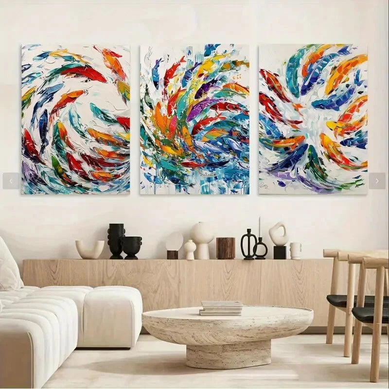 3pcs Colorful Fish Red Blue Yellow Metal Print Ready to Hang Art