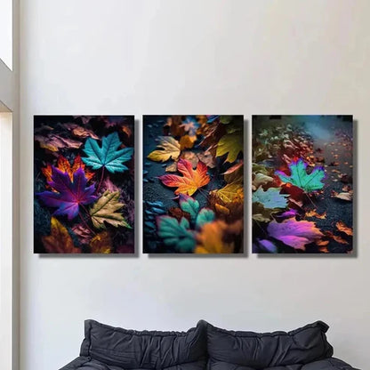 3pcs Colorful Maple Leaf Falling on the Ground Wall Art Canvas Unframed - High Quality Print 100% Australian Made Wall Canvas