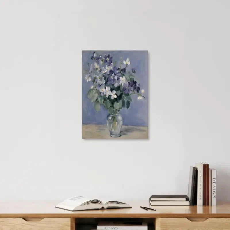 Beautiful intage Blue Violet Floral Painting 40x60cm Metal Print Ready to Hang