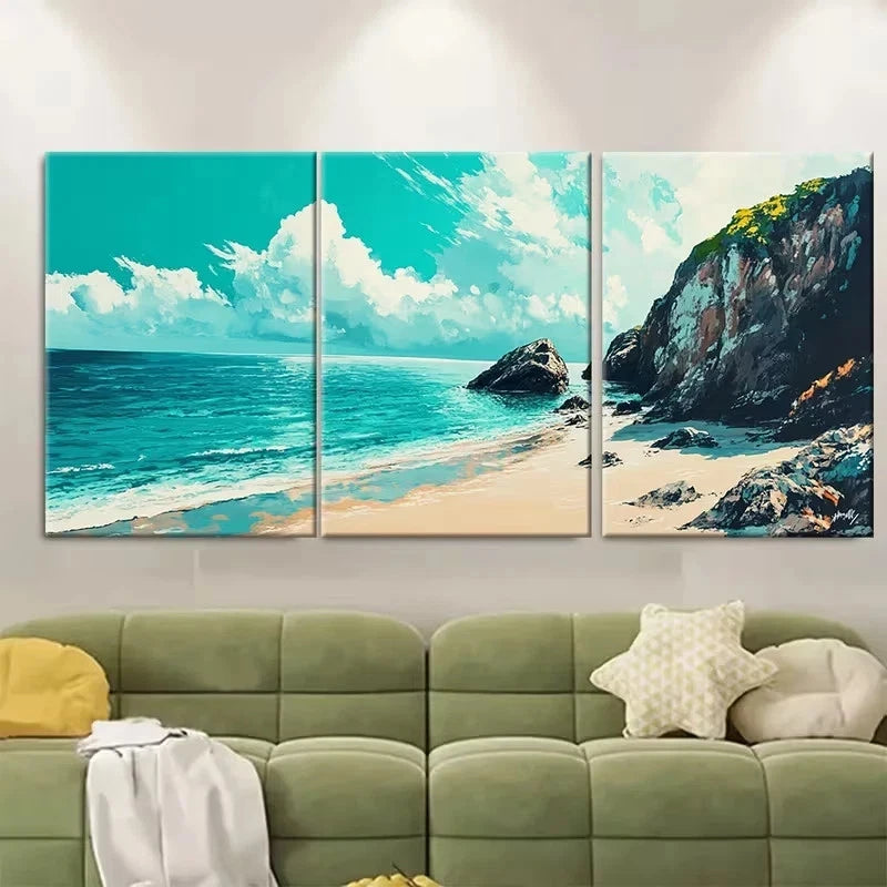 3pcs Carbis Bay Travel Wall Art Set Canvas Framed 50x70cm - High Quality Print 100% Australian Made Wall Canvas Ready to Hang