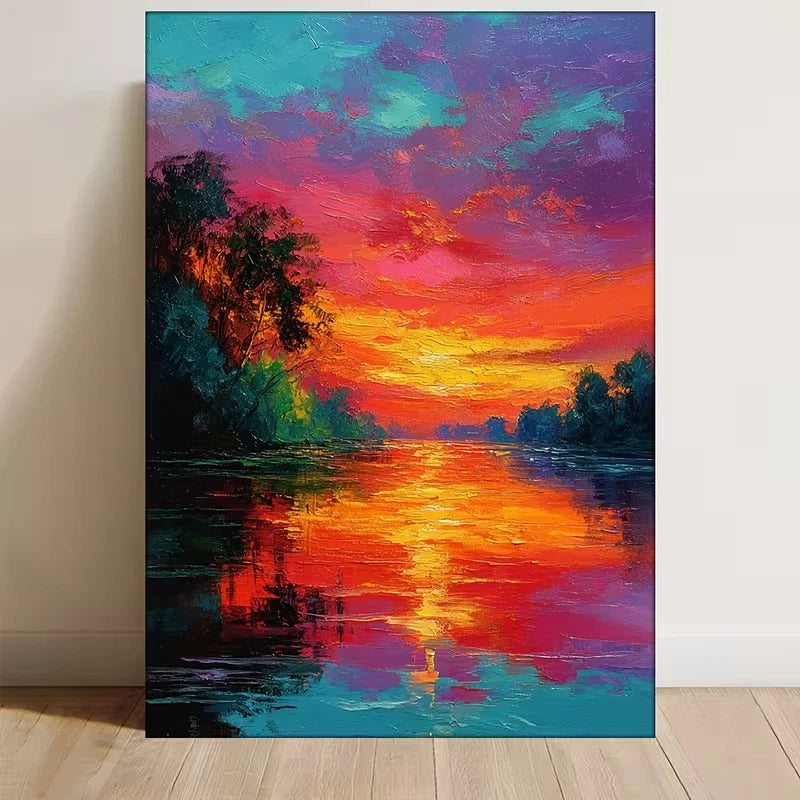 Vibrant Sunset on the River Metal Print Ready to Hang