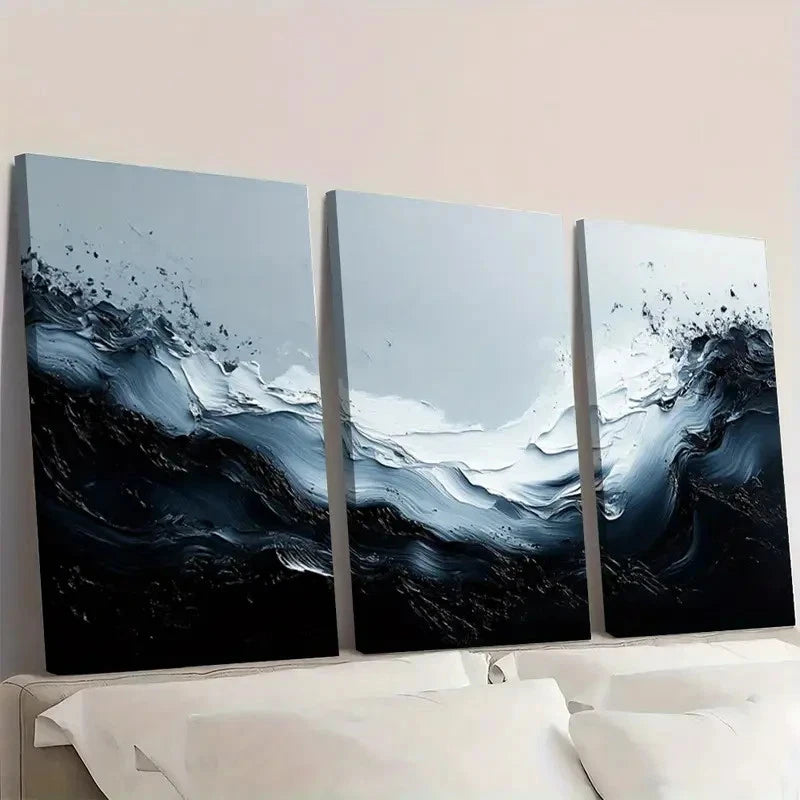 3pcs Minimalist Gray and Black Textured  BT Wall Art Set Canvas Framed 40x60cm - High Quality Print 100% Australian Made Wall Canvas Ready to Hang