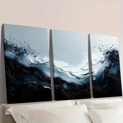 3pcs Minimalist Gray and Black Textured  BT Wall Art Set Canvas Framed 40x60cm - High Quality Print 100% Australian Made Wall Canvas Ready to Hang