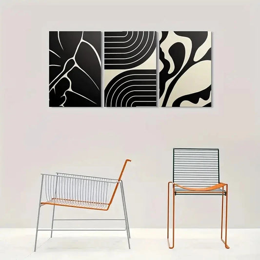 3pcs Black and White Geometric Metal Print Ready to Hang Art