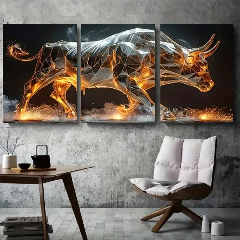 3pcs Abstract Bold Geometric Poly Bull Metal Print Ready to Hang Art