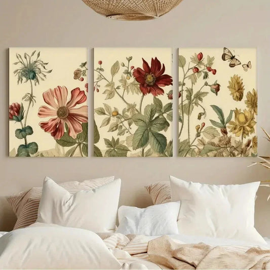 3pcs Botanical Design Triptych Colorful Floral Metal Print Ready to Hang Art