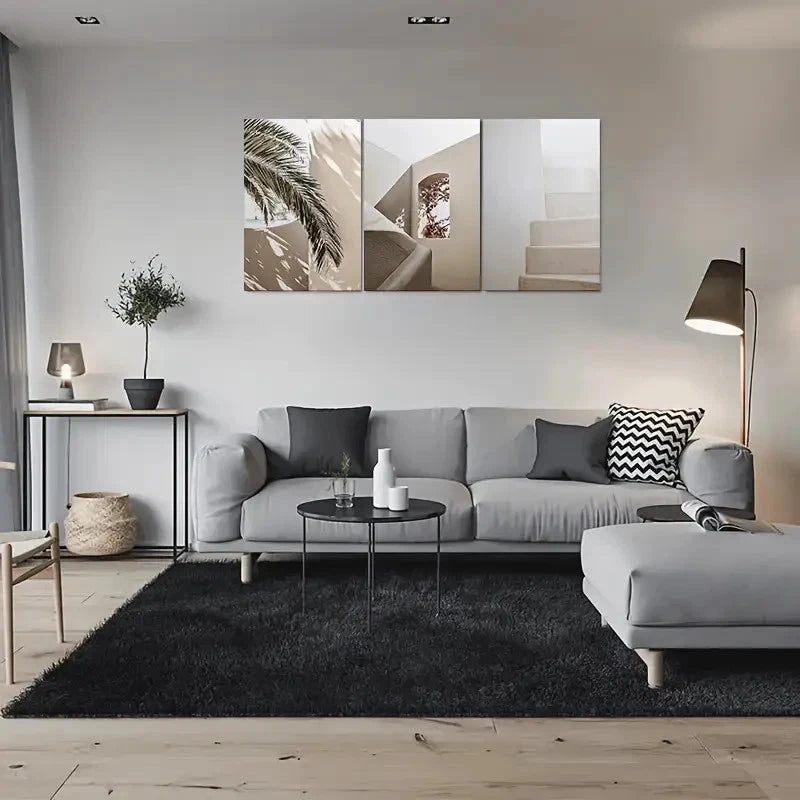 3pcs Palm Tree Archway with Flowers Staircase Metal Print Ready to Hang Art