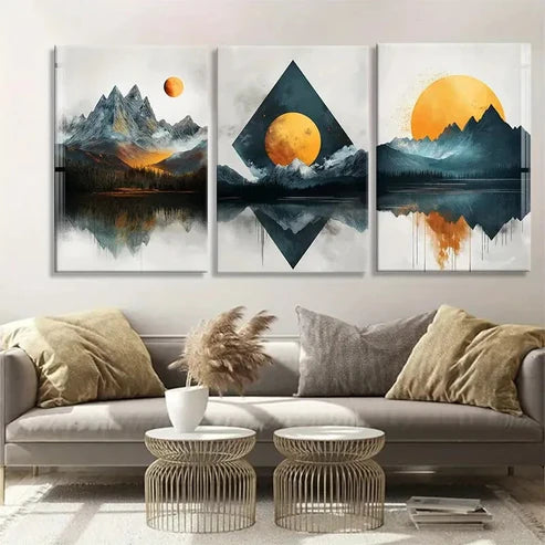 3pcs Abstract Mountain Lands Reflective Perfect Wall Art Canvas Unframed - High Quality Print 100% Australian Made Wall Canvas