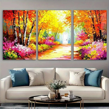 3pcs Modern Vivid Fall Foliage Painting Metal Print Ready to Hang Art
