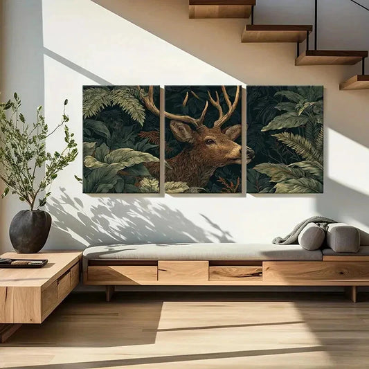3pcs Artistic Deer Forest Theme Botanical Nature Metal Print Ready to Hang Art
