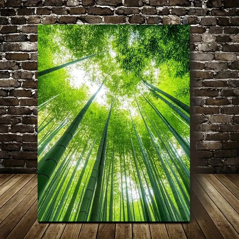 Serene Bamboo Vibrant Bamboo Forest Scene Painting 60x90cm Metal Print Ready to Hang