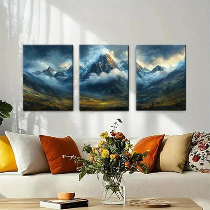 3pcs Majestic Mountain Landscape Misty Perfect Wall Art Set Canvas Framed 40x60cm - High Quality Print 100% Australian Made Wall Canvas Ready to Hang