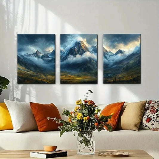 3pcs Majestic Mountain Landscape Misty Perfect Wall Art Set Canvas Framed 40x60cm - High Quality Print 100% Australian Made Wall Canvas Ready to Hang