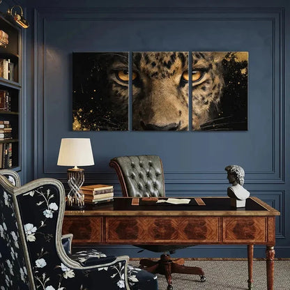 3pcs Leopard Portrait Golden Eyes Wildlife Metal Print Ready to Hang Art
