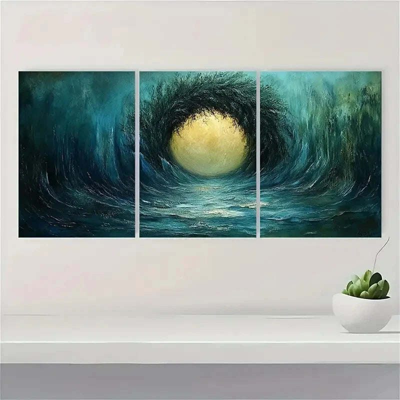 3pcs Abstract Green and Blue Metal Print Ready to Hang Art